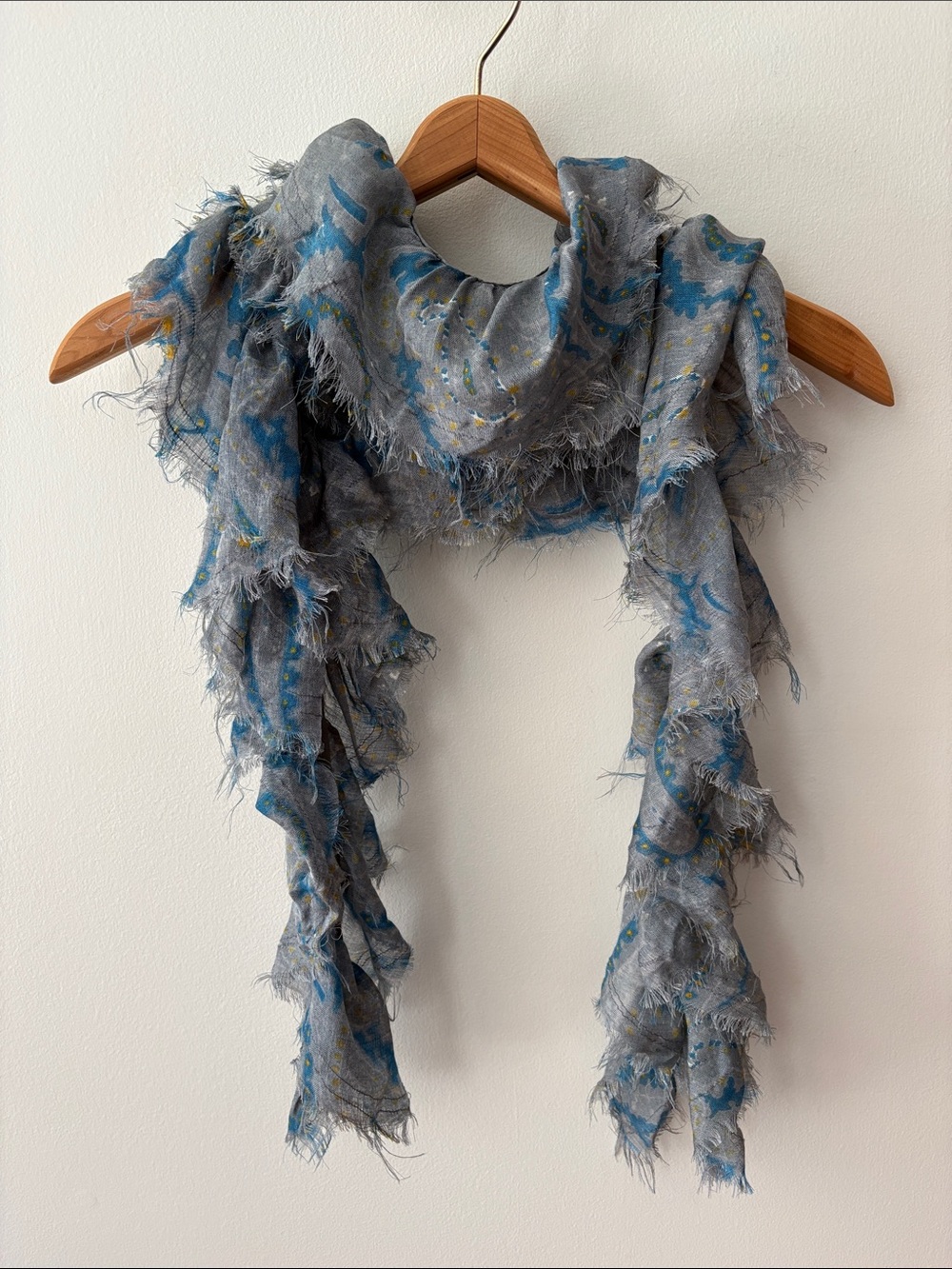 Banana Republic Ruffled Scarf Grey Teal Floral Paisley